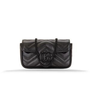 Gucci Tassen ,Zwart ,Leer Gg Marmont Super Mini Gewatteerde Schoudertas