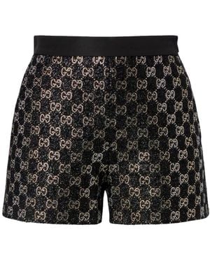 Gucci Korte Broeken ,Veelkleurig ,Tweed Geborduurde Wool Tweed Lamé Shorts - Zwart