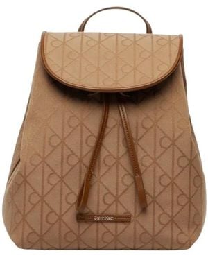 Calvin Klein Emblem Logo Jacquard Flap Rucksack - Braun
