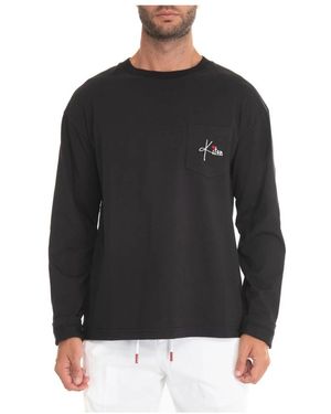 Kiton Lange Mouwen Ronde Hals T-Shirt Met Zak - Zwart