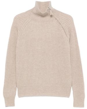 Allude Truien & Vesten ,Kasjmier Ribbed Half-Zip Sweater - Naturel