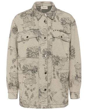 Cream Flower Jacquard Jacket - Grijs