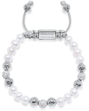 Nialaya Accessoires ,Grijs ,Nylon Kralenarmband Met Witte Zee Parel En Zilver
