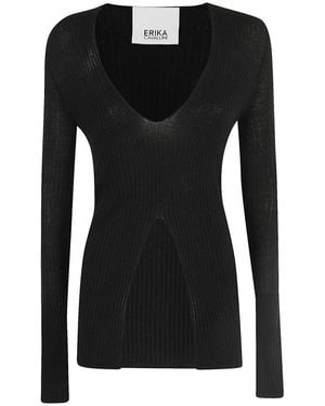 Erika Cavallini Semi Couture V-Neck Knitwear - Black