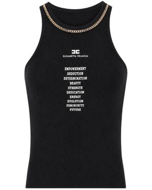 Elisabetta Franchi Tops ,Zwart ,Rib-Knit Halter Top Met Contrastranden
