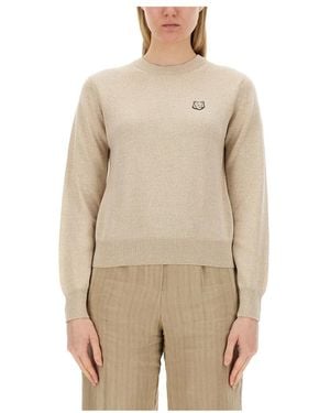 Maison Kitsuné Regular Trui Met Bold Fox Head-Patch - Naturel