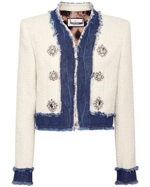 Philipp Plein Tweed Denim Bolero Jacke - Blau