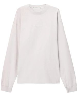 Alexander Wang Tops ,Roze ,Katoen Logo Print Long Sleeve Tee - Wit