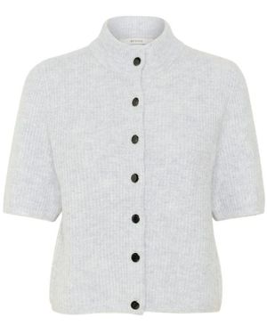 Gestuz Grau Melange Kurz Cardigan - Weiß