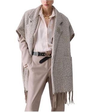 Liu Jo Jassen ,Polyester Lange Jacquard Poncho - Grijs