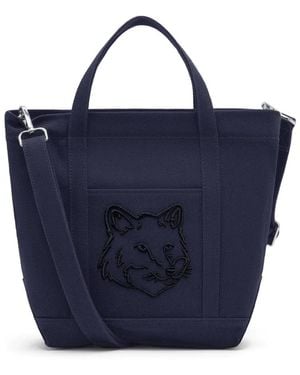 Maison Kitsuné Blau Canvas Umhängetasche Reißverschluss