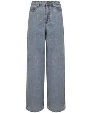 Self-Portrait Wijde Jeans Met Diamanten Strikversiering - Grijs