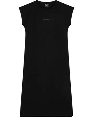 EA7 Kleedjes ,Zwart ,Katoen Logo Series Stretch-Jersey Jurk