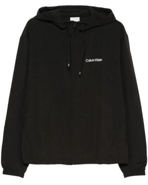 Calvin Klein Hoodies & Sweatvesten ,Zwart ,Polyester Zip-Up Hooded Jacket