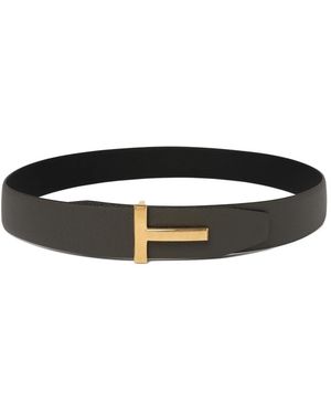 Tom Ford Accessoires ,Grijs ,Leer Smoke Omkeerbare Leren Riem - Zwart
