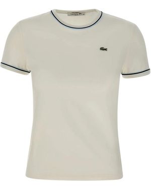 Lacoste Jersey T-Shirt Met Contrasterende Bies - Wit