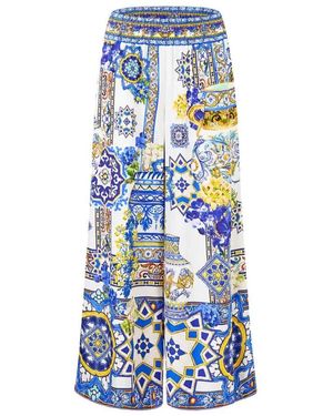 CAMILLA Broeken ,Veelkleurig ,Cropped Wide Leg Panel Pant España Nirvana - Blauw