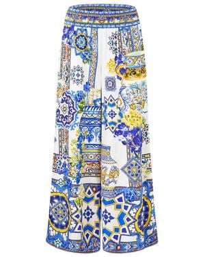 CAMILLA Broeken ,Veelkleurig ,Cropped Wide Leg Panel Pant España Nirvana - Blauw