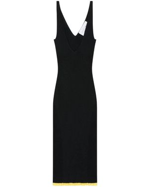 AZ FACTORY Kleedjes ,Zwart ,V-Neck Ribgebreide Midi Jurk