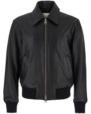 Ami Paris Schwarze lederjacke mit reißverschluss ss25