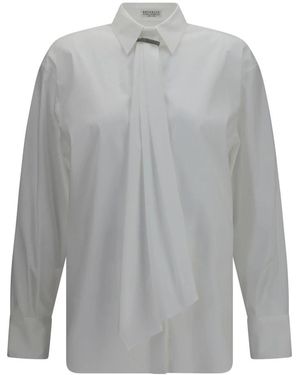 Brunello Cucinelli Overhemden ,Wit ,Katoen Shirt Met Monili-Versiering - Grijs