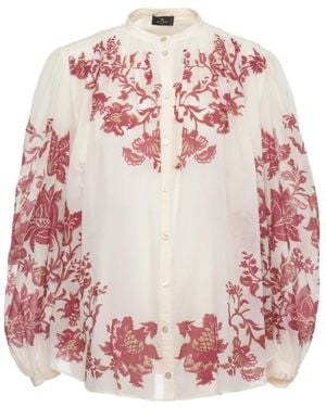 Etro Overhemden ,Veelkleurig ,Katoen Katoenen Shirt Met Bloemenprint - Roze