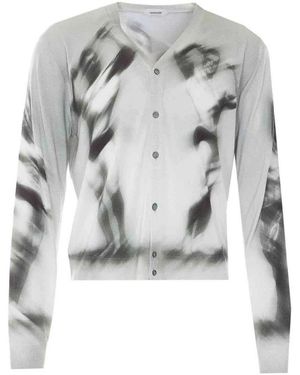 Versace Cardigan Mit Grafikdruck Und V-Ausschnitt - Grau