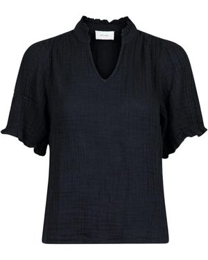 Neo Noir Overhemden ,Zwart ,Linnen Zwarte Linnen Blouse Met Ruchedetails