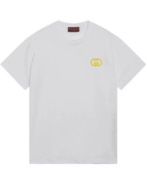 Gucci Tops ,Wit ,Katoen Interlocking G Katoenen Jersey T-Shirt