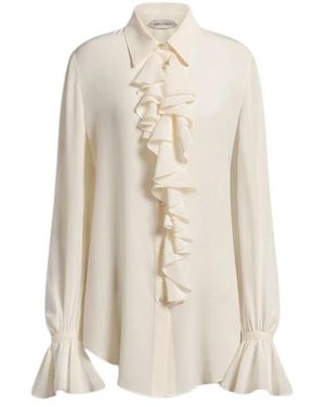 Alberta Ferretti Overhemden ,Blouse Van Crêpe De Chine Met Ruches - Naturel