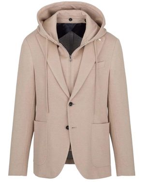 Manuel Ritz Slim Jersey Jas Met Afneembare Capuchon - Naturel