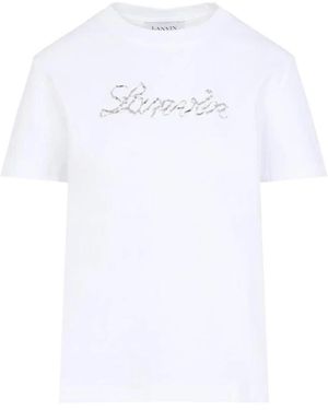 Lanvin Tops ,Wit ,Katoen T-Shirt Met Geborduurd Logo