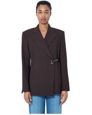 Sportmax Jassen ,Bruin ,Leer Asymmetrische Gesp Blazer - Blauw