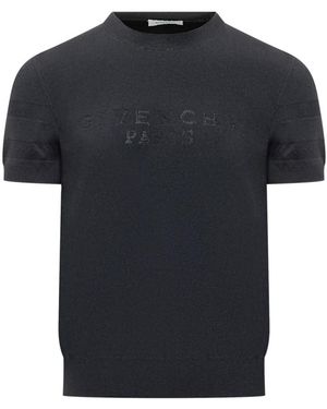 Givenchy Truien & Vesten ,Blauw ,Katoen Mesh Panel Short-Sleeve Sweater - Zwart