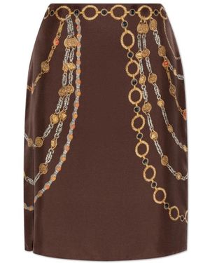 Versace Rokken ,Bruin ,Geprinte Zijden Twill Kokerrok