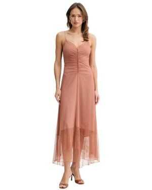 Twinset Langes Kleid Aus Plumetis-Tüll Mit Spitze - Pink