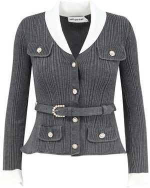 Self-Portrait Gerippte Strickjacke - Blau