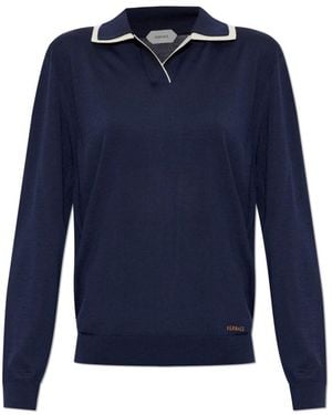 Versace Truien & Vesten ,Blauw ,Wol Wool Knit Polo Sweater