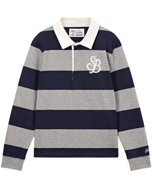 MC2 Saint Barth Tops ,Blauw ,Gestreepte Poloshirt Met Logo
