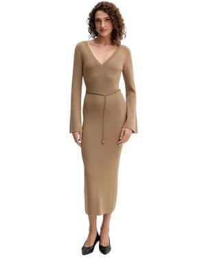 Michael Kors V-Neck Gebreide Midi Jurk - Naturel