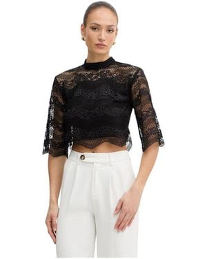 Twinset Overhemden ,Zwart ,Katoen Macramé Kanten Blouse