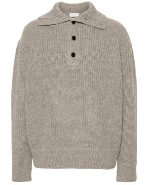 Dries Van Noten Grauer wollstrickpullover hoher kragen