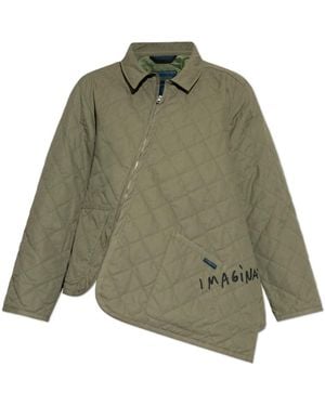 Comme des Garçons Jassen ,Groen ,Leer Geïsoleerd Jack Met Een Asymmetrische Snit