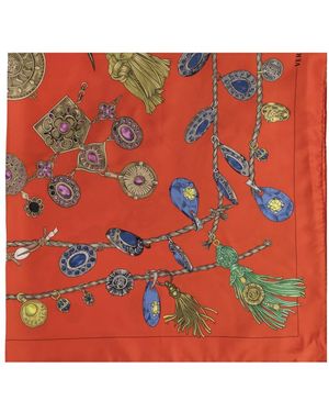 Versace Accessoires ,Rood ,Zijden Sjaal Met Broken Jewels Print