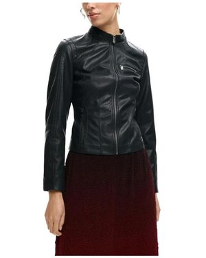 Desigual Polyurethaan Zip Blazer Met Voorzakken - Zwart