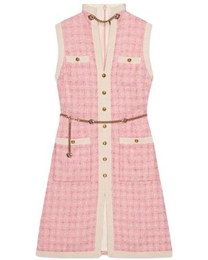 Gucci Kleedjes ,Roze ,Tweed Korte Tweed Jurk Met Kettingriem