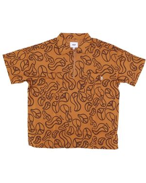 Huf Tops ,Oranje ,Linnen Groovy Zip Werkoverhemd - Bruin