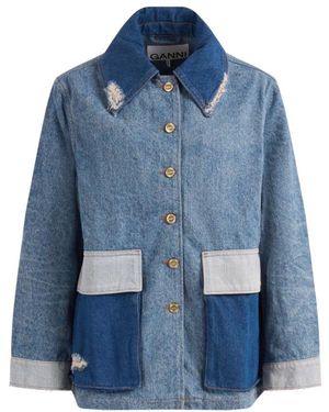 Ganni Patchwork-Denim-Midijacke - Blau