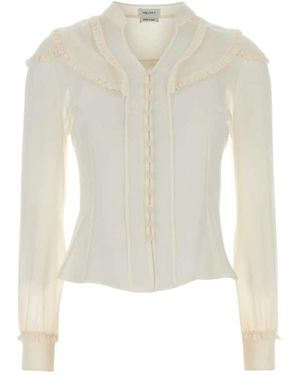 McQueen Overhemden ,Wit ,Katoen Blouse Met Ruchedetails Op Het Voorpand