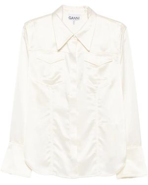 Ganni Overhemden ,Wit ,Satijn Satin-Finish Flap-Pocket Shirt